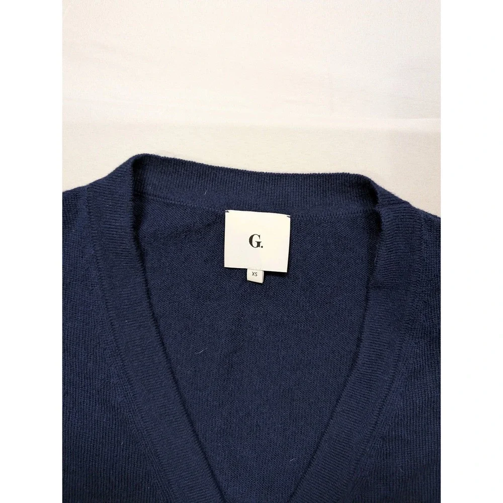 G. Label Goop Women XS Navy Blue 100% Cashmere V-Neck Cardigan Sweater Italy - Picture 5 of 12